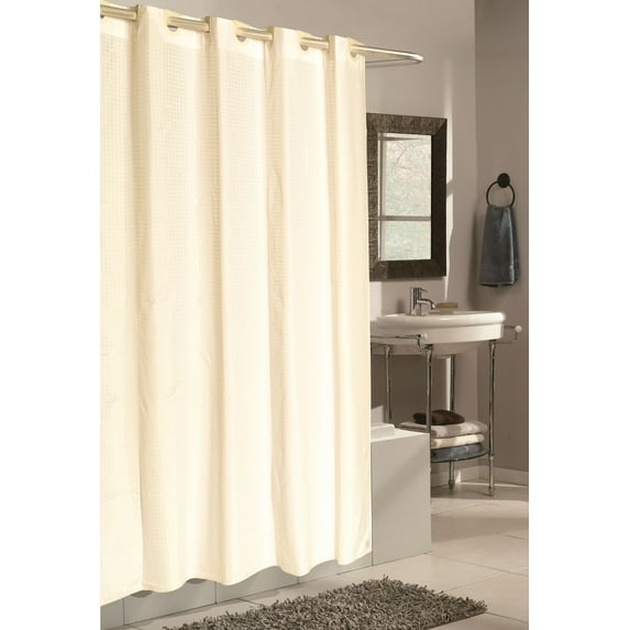 Live Life EZ Hook Fabric Shower Curtain with Built in Hooks (70" x 75") - Ivory Waffle Check