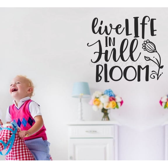 Live Life in Full Bloom Wall Sticker Decal Quotes - Word Art Decals for Walls - Inspirational Wall Decals Room Décor - Vinyl Wall Art 23x20-Inch Black