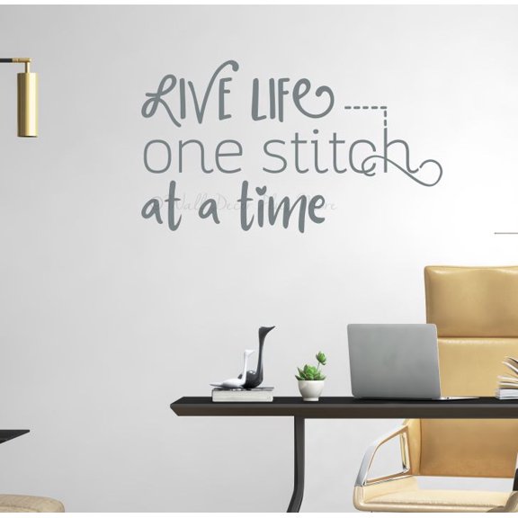 Live Life One Stitch at a Time Vinyl Wall Decal – Inspirational Craft Room & Sewing Room Quote Sticker – Removable Matte Home Decor, 23x13-Inch, Storm Gray