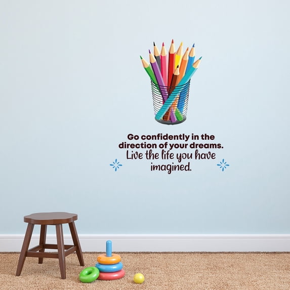 Live The Life Pencils School Quote Cartoon Quotes Decors Wall Sticker Art Design Decal for Girls Boys Kids Room Bedroom Nursery Kindergarten Home Decor Stickers Wall Art Vinyl Decoration (20x18 inch)