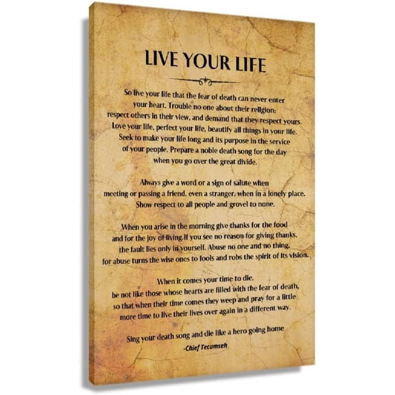 Live Your Life Tecumseh Poem Motivational Wall Art Retro Prints Poster Decor Pictures for Living Room Wall Painting for Bathroom Paintings for Bedroom Modern Farmhouse Christmas Decorations