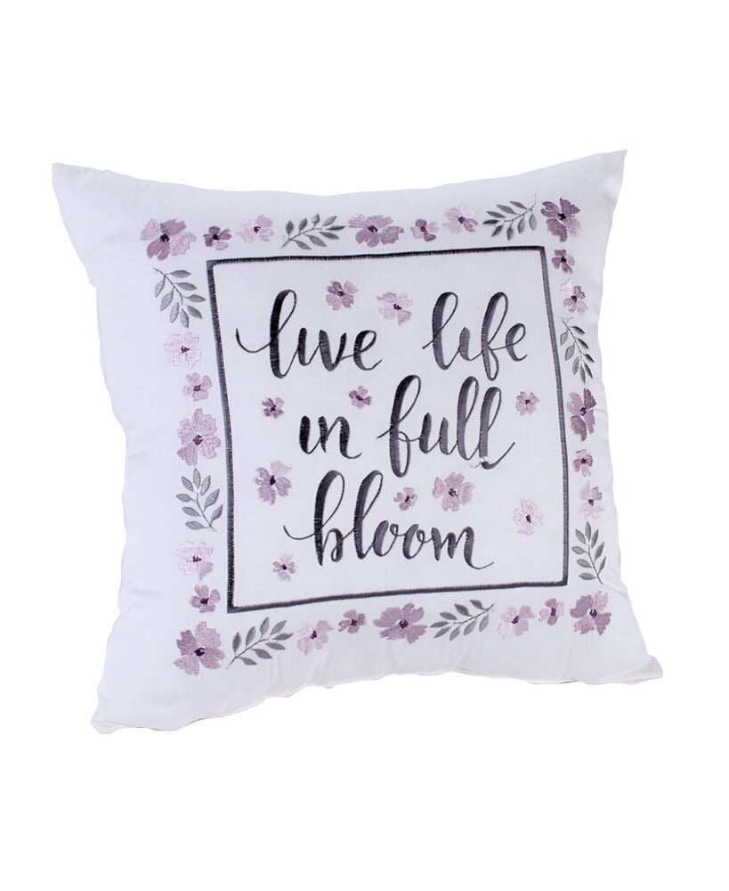White Floral Embroidered Cotton Square Throw Pillow