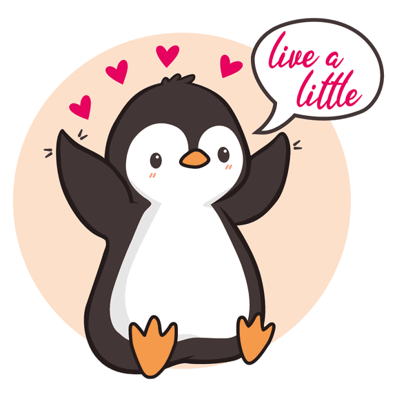 Live A Little Inspirational Quote Lettering Art Comic Dialogue Bubble Design 25" x 25" Little Penguin Decoration Sticker Vinyl Adhesive Home Kids Bedroom Playroom Wall Decal