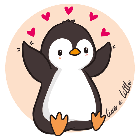 Live a Little Quotation with Happy Penguin Vinyl Wall Decal - Cute Cartoon Art Design of Chill Polar Animal with Wonderful Saying Wall Decoration - 20" x 20"