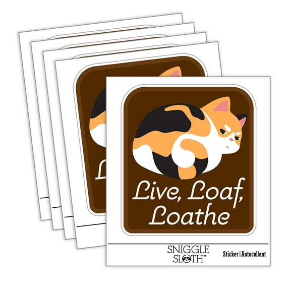 Live Loaf Loathe Funny Cat Grumpy Car Window Bumper Water Bottle Phone Tablet Laptop Waterproof Vinyl Decal Sticker Set 5-Pack - Gloss Finish - 5.0"