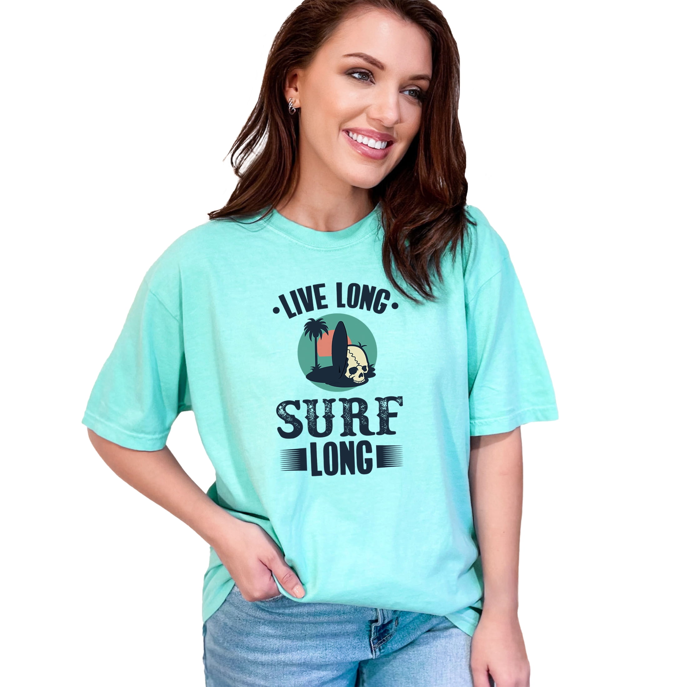 Live Long Surf Long, Chalky Mint Comfort Colors T-Shirt, XL