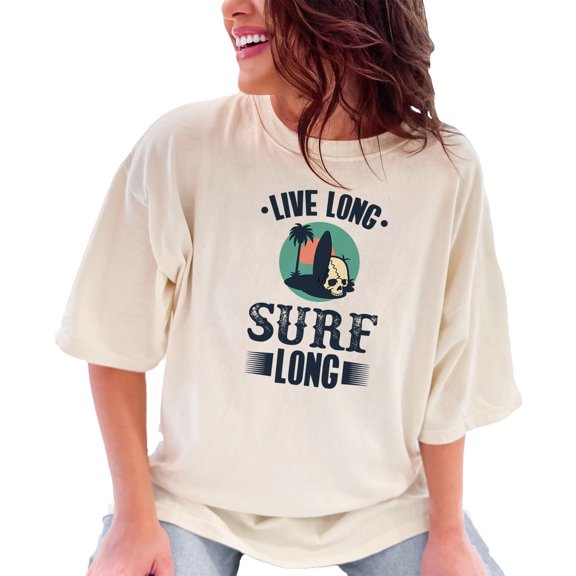 Live Long Surf Long, Ivory Comfort Colors T-Shirt, Medium