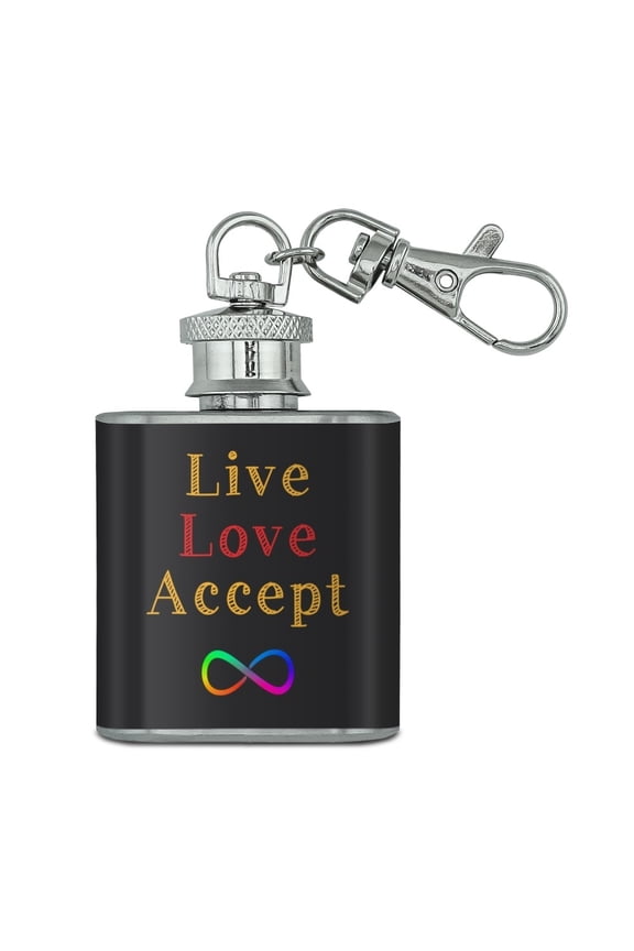 Live Love Accept Autism Awareness Infinity Rainbow Stainless Steel 1oz Mini Flask Key Chain
