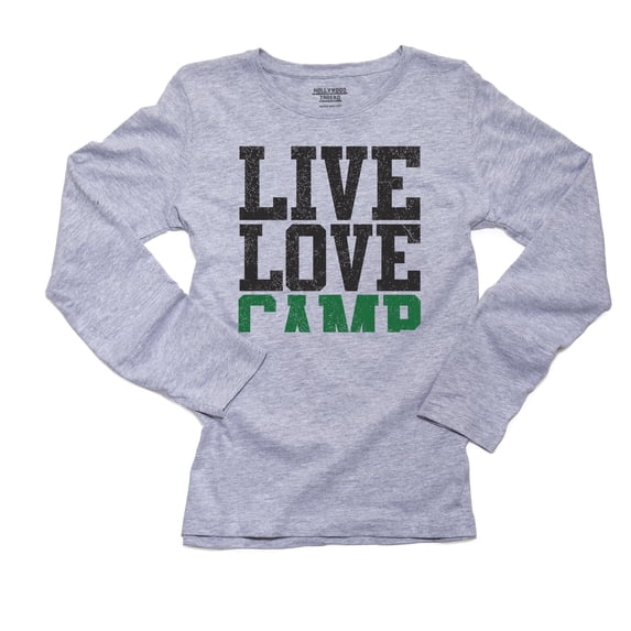 Live Love Camp - Simple Camping Graphic Text Women's Long Sleeve Grey T-Shirt