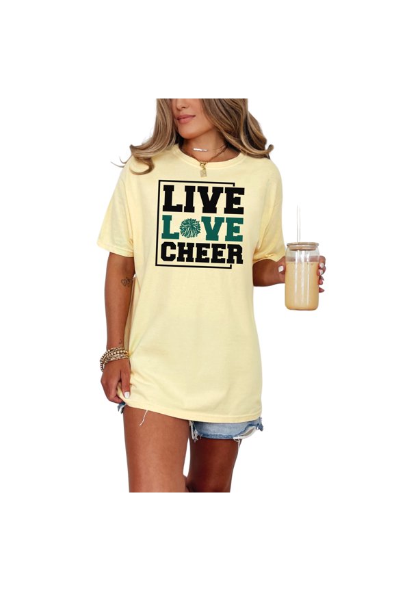 Live Love Cheer Inspirational Quote, Cheerleader, Butter Comfort Colors T-Shirt, XL