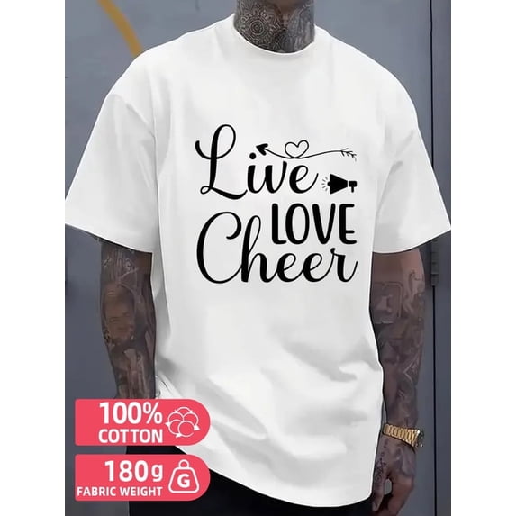 Greenink Live Love Cheer men white 180G Cotton Regular fit,everyday comfort,relaxed and urban style Vintage Unisex Shirt Crewneck tshirts Vintage Unisex Shirt Printed t