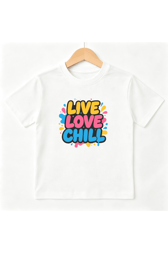 Live Love Chill Boys Graphic Tee, Colorful Splatter Summer Vibe 100% Cotton Kids Short Sleeve T-Shirt