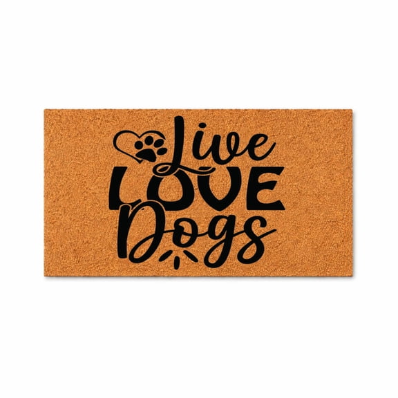 Live Love Dogs, Heart Paw Print Design - Brown Coir PVC Outdoor Doormat (16x24 inches) 5820