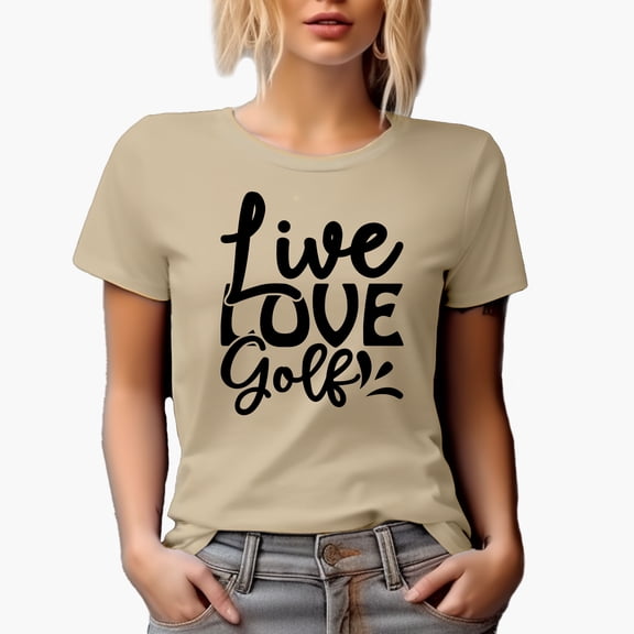 Live, Love, Golf, Enthusiast or Hobbyist Quote, Golf Player, Golfing or Golfer Themed Merch Gift, Tan T-Shirt, M