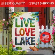 Live Love Lake Burlap Garden Flag Lakeside Cabin Decor Dock Scene 125ampquotx18ampquot