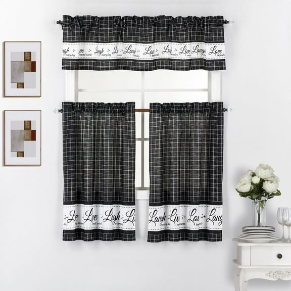 Live Love Laugh 3 Piece Printed Kitchen Window Curtain Valance & Tier Panels Set