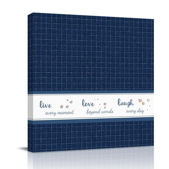 Live Love Laugh Canvas Wall Art for Living Room, Blue Plaid Text Love Heart Star Cute Wall Decor Framed Artwork Pictures Ready to Hang for Bedroom Office Home Decor