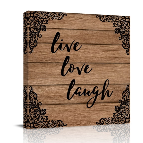 Live Love Laugh Canvas Wall Art for Living Room, Vintage Floral Texture Brown Wood Grain Poster Print Painting for Bedroom Office Home Decoration Wall Pictures Prepare To Hang 8"x8"