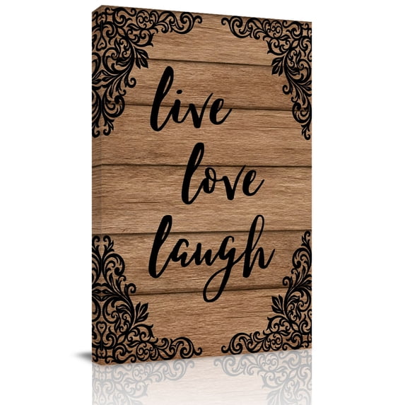 Live Love Laugh Canvas Wall Art for Living Room, Vintage Floral Texture Brown Wood Grain Poster Print Painting for Bedroom Office Home Decoration Wall Pictures Prepare To Hang 10"x10"