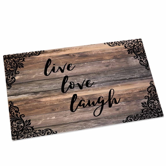 Live Love Laugh Door Mat 16x24 Inch Vintage Floral Texture Brown Black Wood Grain Entryway Rug with Non-Slip Rubber, Front Door Mat Indoor Floor Mats for Living Room Bathroom Bedroom Home Office