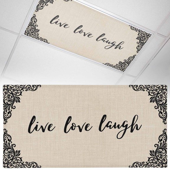 Live Love Laugh Fluorescent Light Covers Retro Black Floral Texture Linen Texture Magnetic Light Filters Ceiling Lighting Panel Shade for Classroom Office Home 2 x 4 ft, 1 Pack