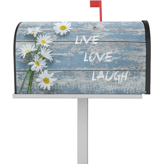 Live Love Laugh Mailbox Covers Magnetic Standard Size, Spring Floral White Daisy Magnetic Mailbox Covers, Farmhouse Blue Wooden Mailbox Cover Post Letter Box Wrap Welcome Home Yard Outdoor Decorations
