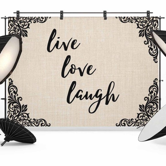 Live Love Laugh Photography Backdrop 7x5FT, Retro Black Floral Texture Linen Texture Photo Backdrops, Background for Photography Studio Photo Studio Background, Back Drop for Photoshoot