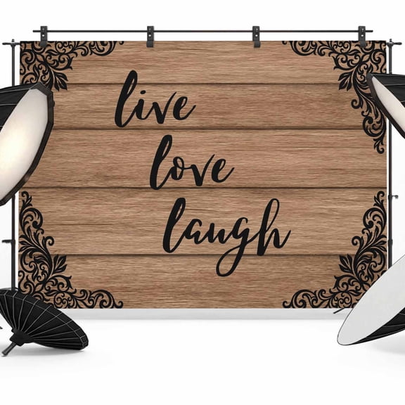 Live Love Laugh Photography Backdrop 7x5FT, Vintage Floral Texture Brown Wood Grain Photo Backdrops, Background for Photography Studio Photo Studio Background, Back Drop for Photoshoot