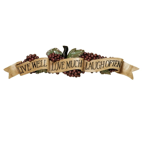 Live Love Laugh Saying with Grapes Wall Accent Multi Color 30 Inches Wide