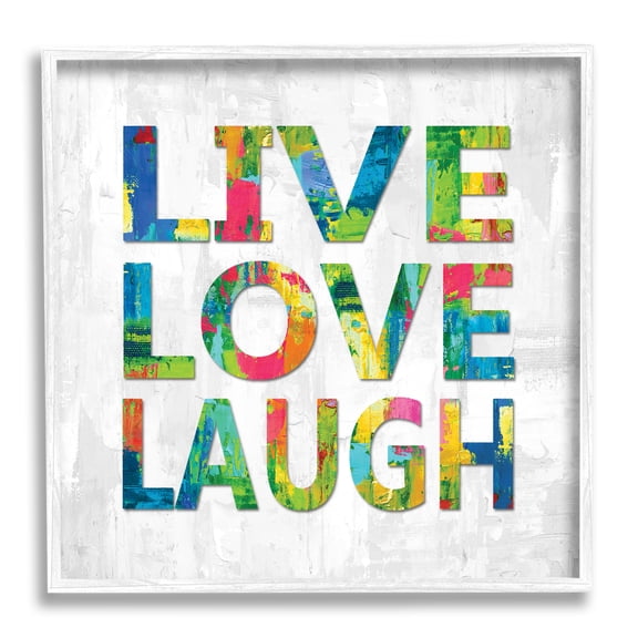 Live Love Laugh Sentiment Bold Abstract Paint Typography Typography Framed Art Print Wall Art, 17x17