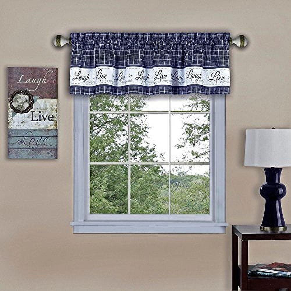 Navy Blue Polyester Live Love Laugh Window Valance