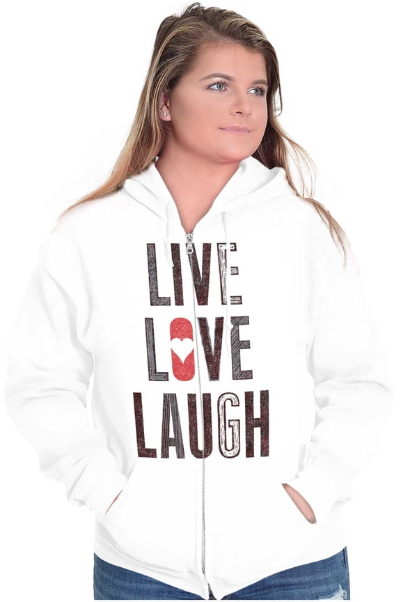Live Love Laugh Valentines Day Hearts Zip Hoodie Sweatshirt Women Brisco Brands L