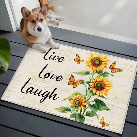 Live Love Laugh Washable Area Rug 2x3 Sunflower Butterfly Rustic Watercolor Floral Low-Profile Area Rugs with Non Slip Backing Indoor Floor Carpet for Entrance Living Room Bedroom Home Office