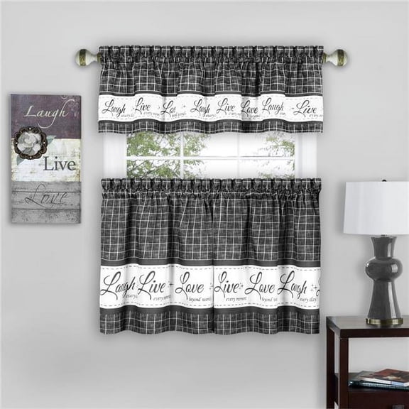 Live, Love, Laugh Window Curtain Tier Pair & Valance Set - 58 x 24 in. - Charcoal