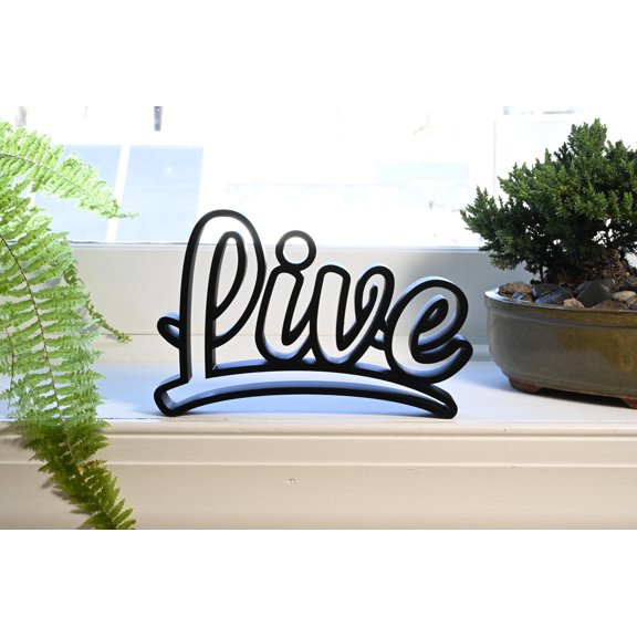 Live Script Sculpture, Minimalist Line Art Word Decor, Inspirational Accent