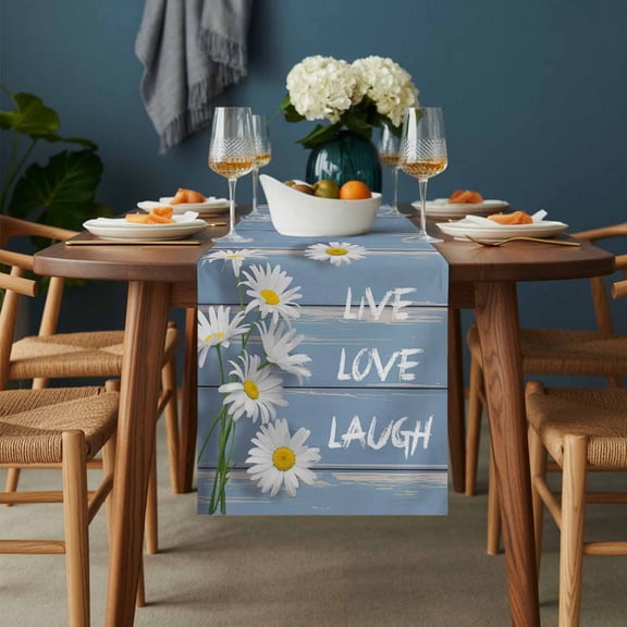 Live Love Laugh Words on Wood Table Runner-36 Inch Long Country Flowers Daisy Table Runners Linen Burlap Tablerunner for Kitchen Dining Room Holiday Party