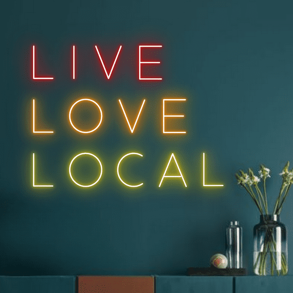 Glowneon Live Love Local Neon Sign, Shop Store Business Lights Decor