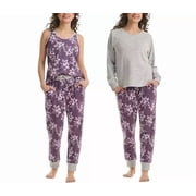 Live Love Lounge Womens 3 Piece Pajama Set Purple, XXL