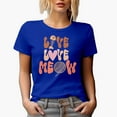 thumbnail image 1 of Live Love Meow feat. a Fishbone, Heart & Yarn, Cat Lover Art Merch Gift, Royal Blue T-Shirt, Medium, 1 of 5
