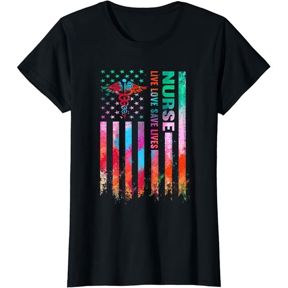 Live Love Save Lives American Flag Tie Dye Patriotic Nurse T-Shirt