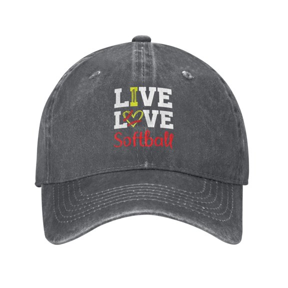 Live Love Softball Baseball Cap Vintage Soft Washed Denim,Golf Dad Hat Adjustable Trucker Hats for Men Women Unisex Adult,Deep Heather