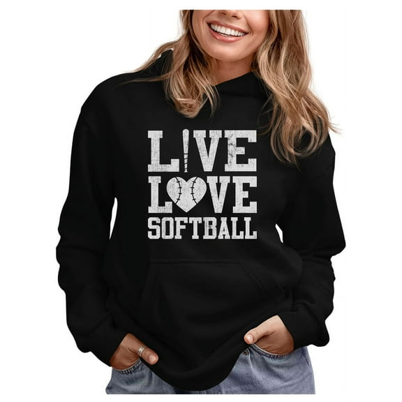 Live Love Softball Women Hoodie Large Black