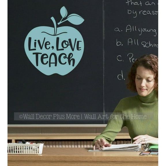 Live Love Teach Apple Classroom Wall Decor Quote Vinyl Sticker Decal 11x9.5-Inch Beach House
