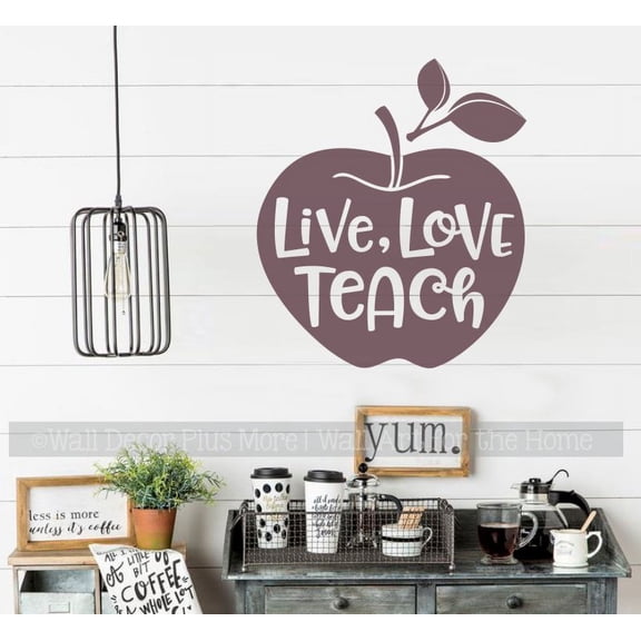 Live Love Teach Apple Classroom Wall Decor Quote Vinyl Sticker Decal 15x13-Inch Eggplant