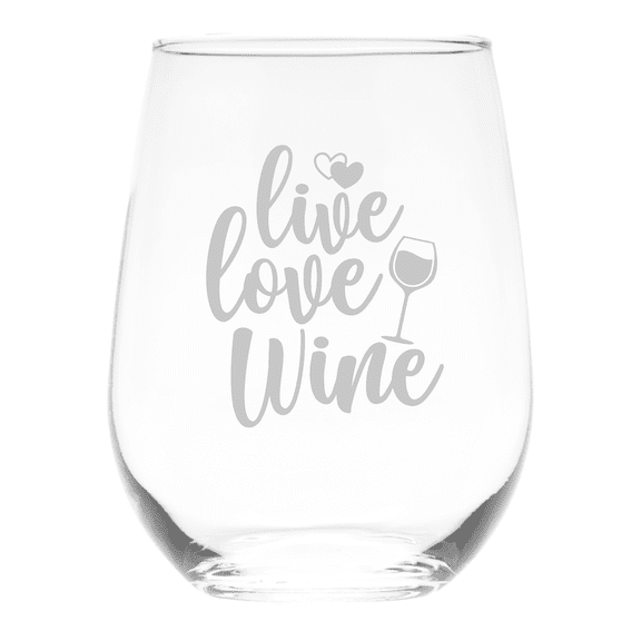 C&M Personal Gifts 17 oz Live Love Wine Stemless Wine Glass