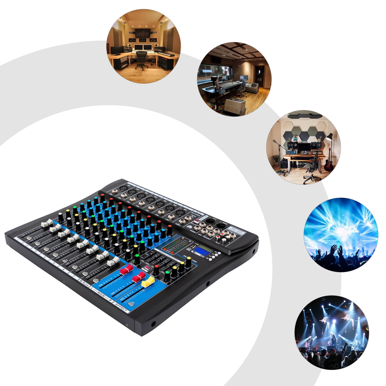 Live Mixer Micfuns Professional 8 Channel Stereo Sound Mixer Bluetooth USB Recording Computer Playback Phantom Power USB Digital Audio Mixer Amplifier
