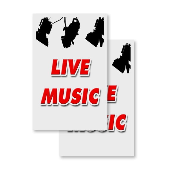 Live Music (2-PACK) 24" x 36" Vinyl Decals | Sign Insert Peel & Stick Decals Stickers Window Signs