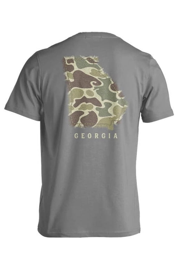 Camo Filled Georgia State Outline Short Sleeve Graphic Tee-Grey-3XL