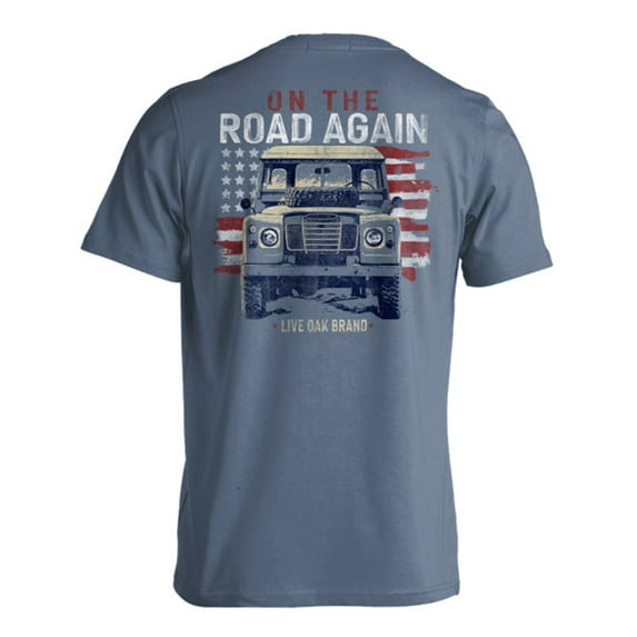 Live Oak Brand On The Road Again Unisex Comfort Colors Pocket Short Sleeve T-shirt, Blue Jean- 3XL