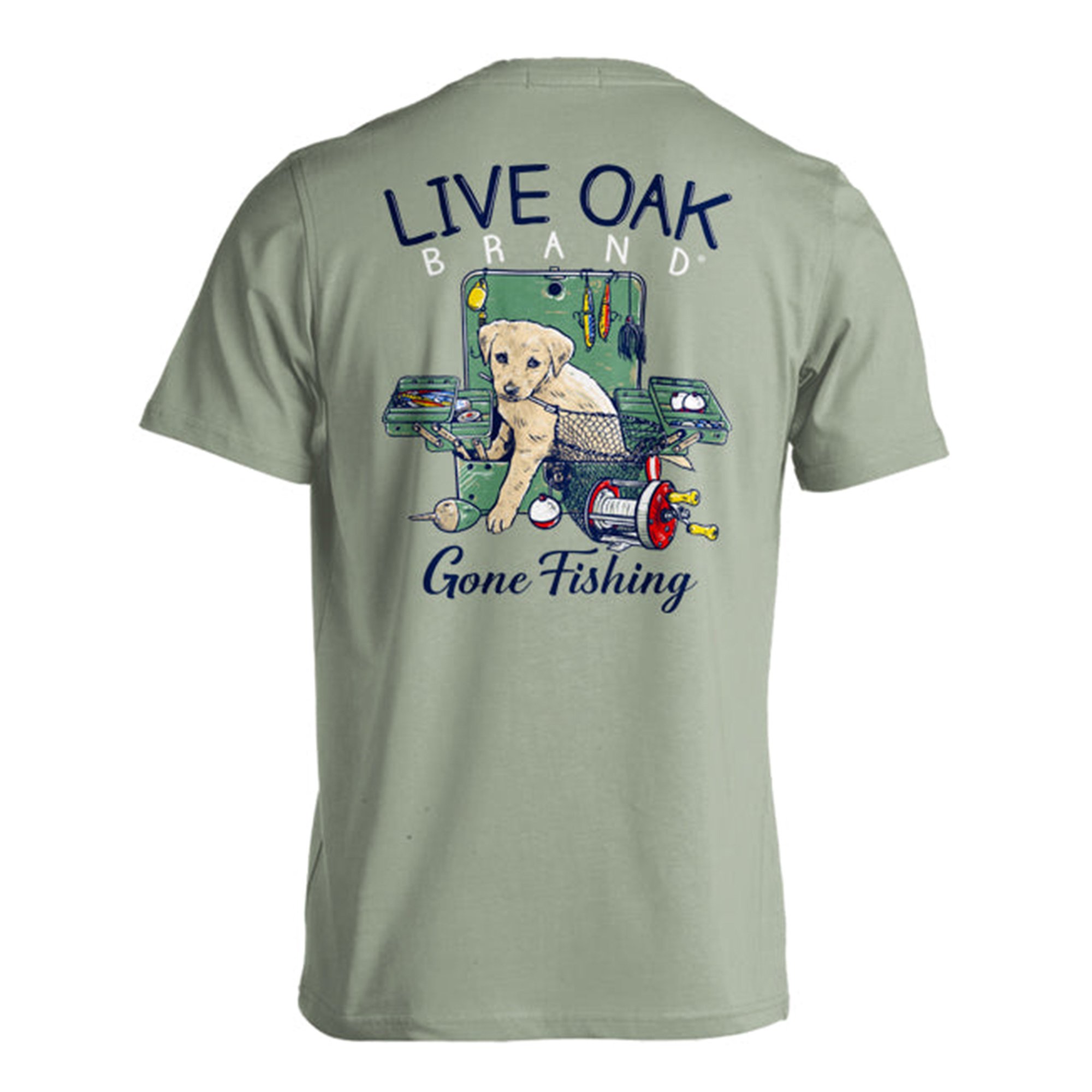 Live Oak Brand Tackle Box Puppy Unisex Comfort Colors Pocket Short Sleeve  T-shirt, Bay Green-Medium
